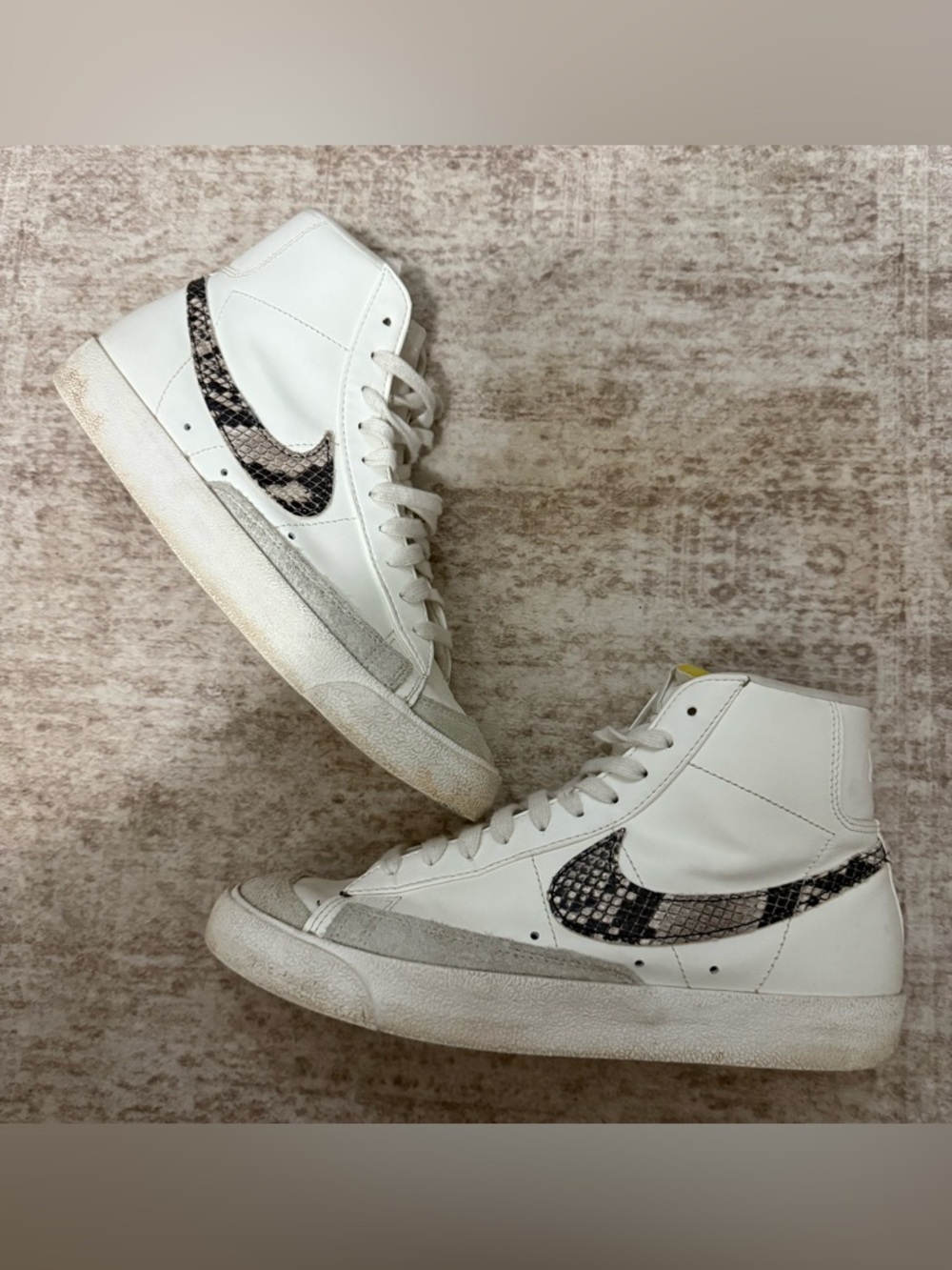 Nike White High-Top Sneakers with Snake-Print Swoosh